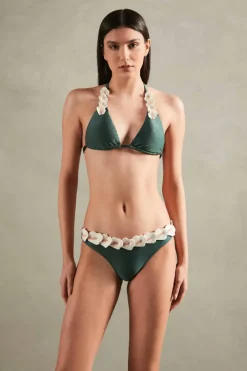 Spray Of Flower Solid Detailed Long Triangle Bikini