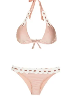 Spray Of Flower Solid Detailed Long Triangle Bikini