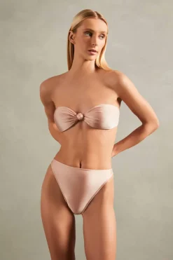 Spray Of Flower Solid High-Leg Strapless Bikini