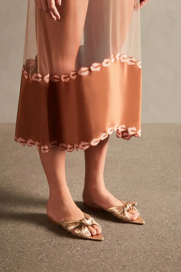 Spray Of Flower Tulle Midi Skirt