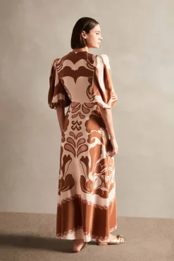 Spray Of Flower V-Neck Long Dress