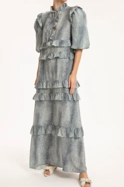 Stone Ruffled Long Dress