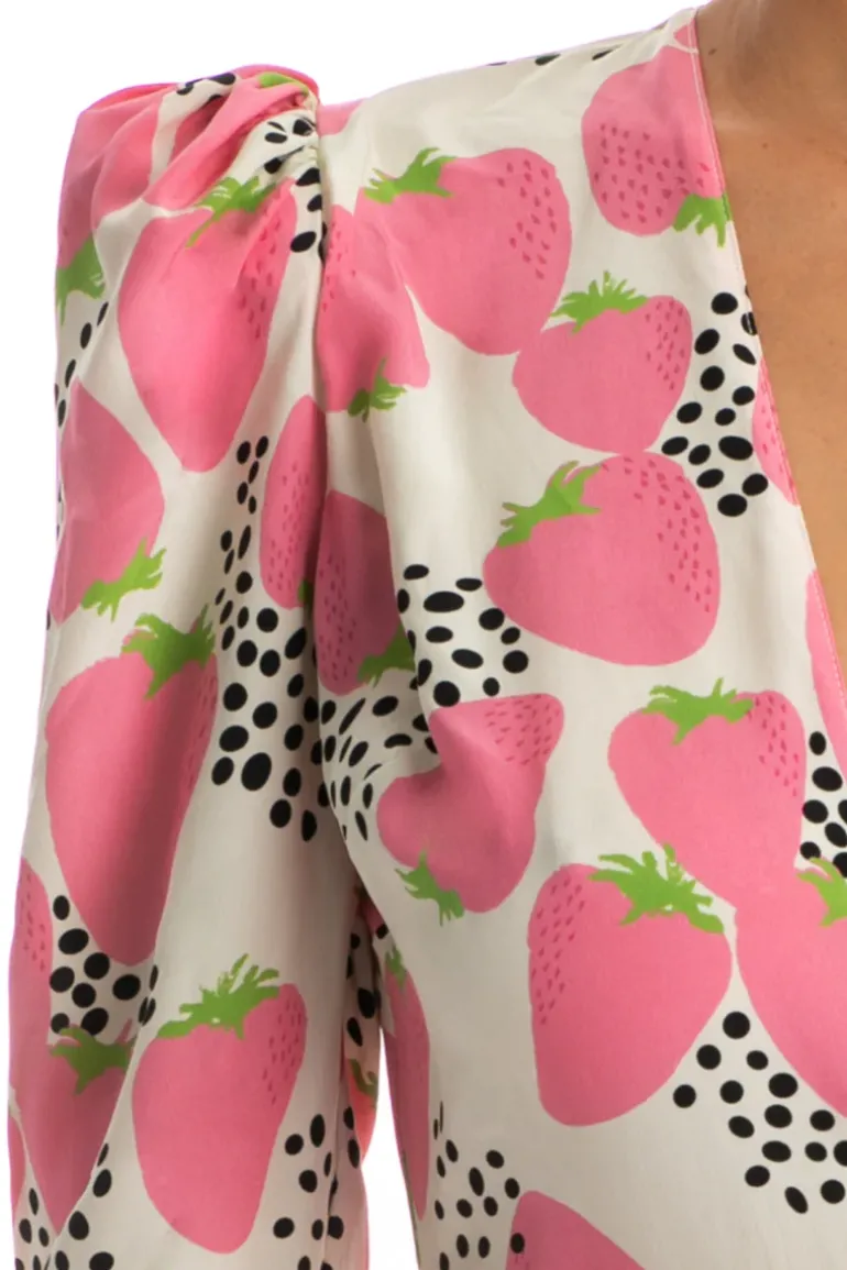 Strawberry Asymmetric Midi Dress With Ruffles