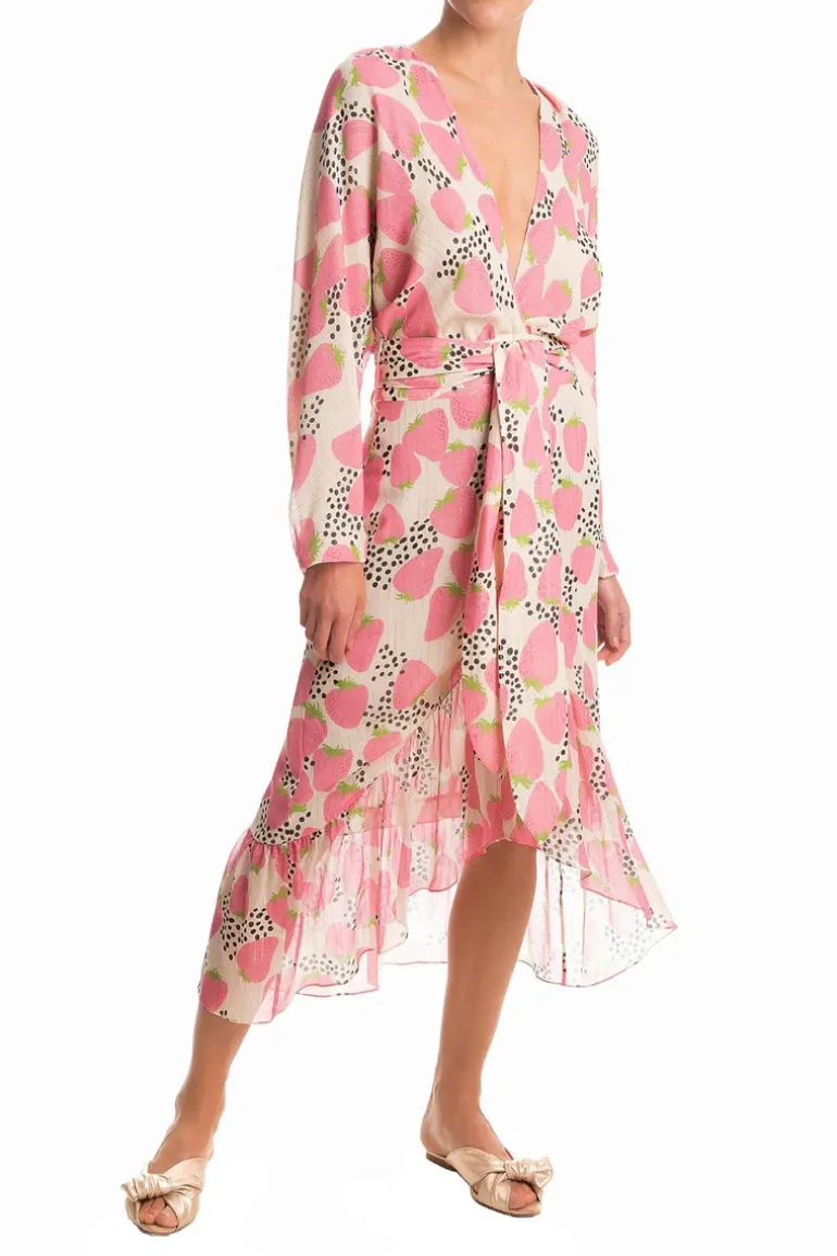Strawberry Midi Dress With Sash