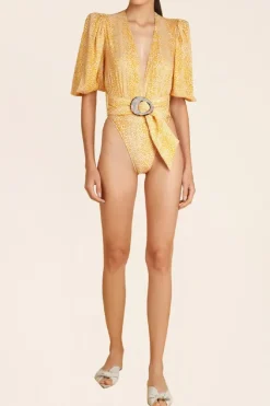 Tortoise V-Neck Bodysuit With Belt