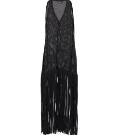 Tricot Knit Long Dress with Fringes