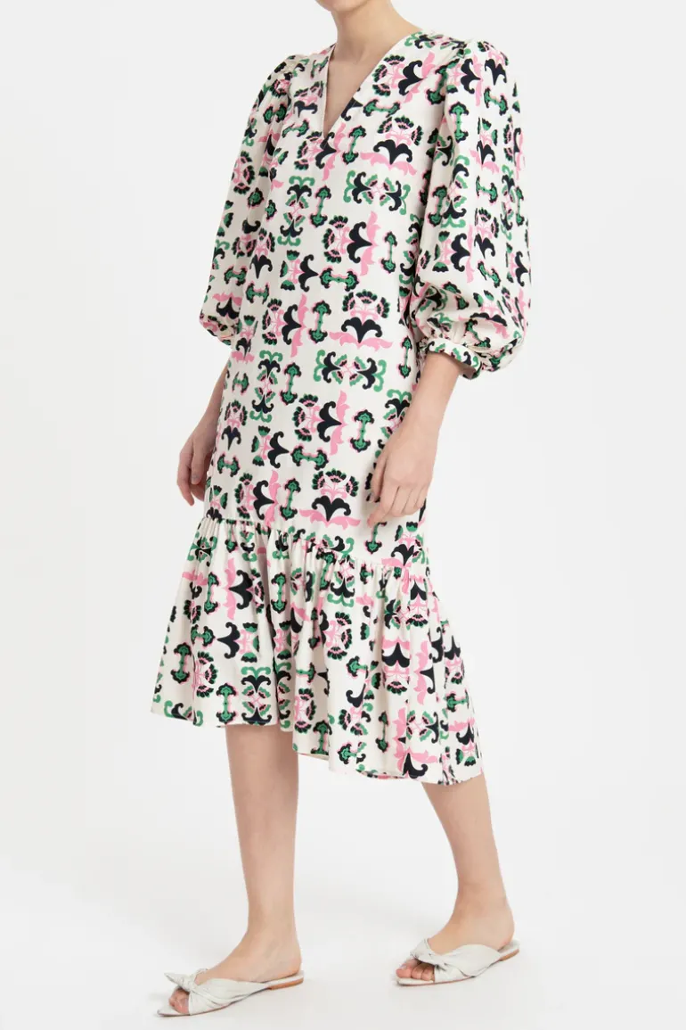 Twisted Flower Ruffled Midi Dress