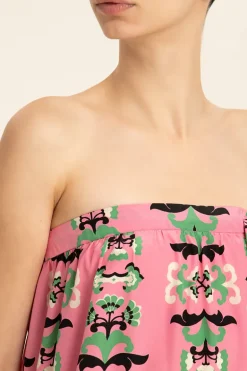 Twisted Flower Strapless Long Dress With Feathers