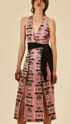 Twisted Flower V-Neck Midi Dress