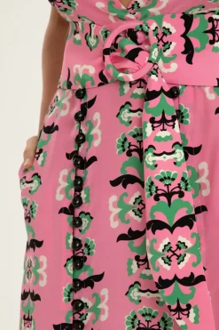 Twisted Flower V-Neck Midi Dress