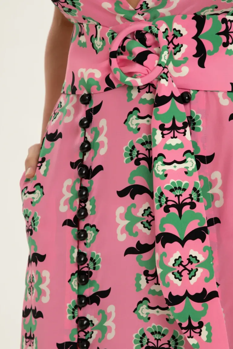 Twisted Flower V-Neck Midi Dress