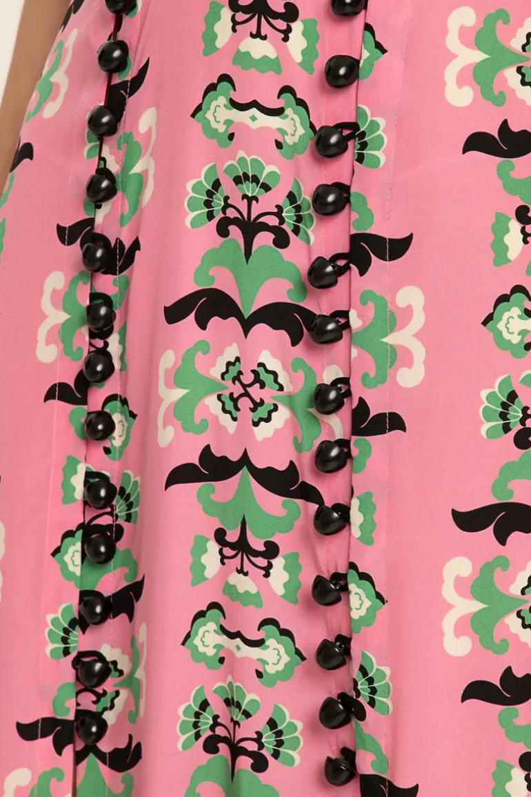 Twisted Flower V-Neck Midi Dress