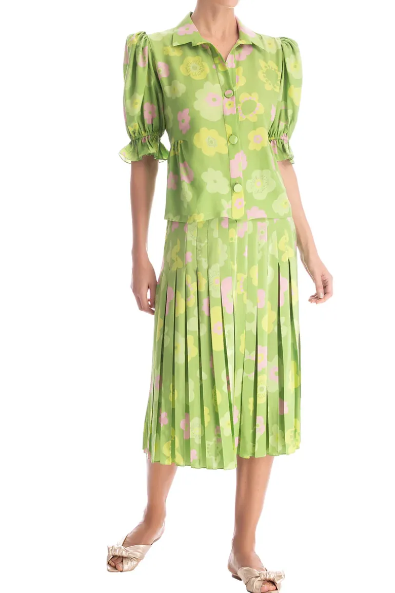 Vintage Flower Puff-Sleeved Blouse