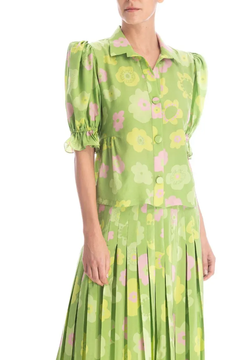 Vintage Flower Puff-Sleeved Blouse