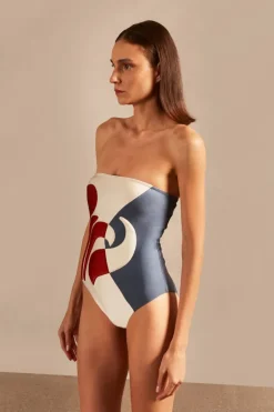 Vintage Lily Solid Appliqué Strapless Swimsuit