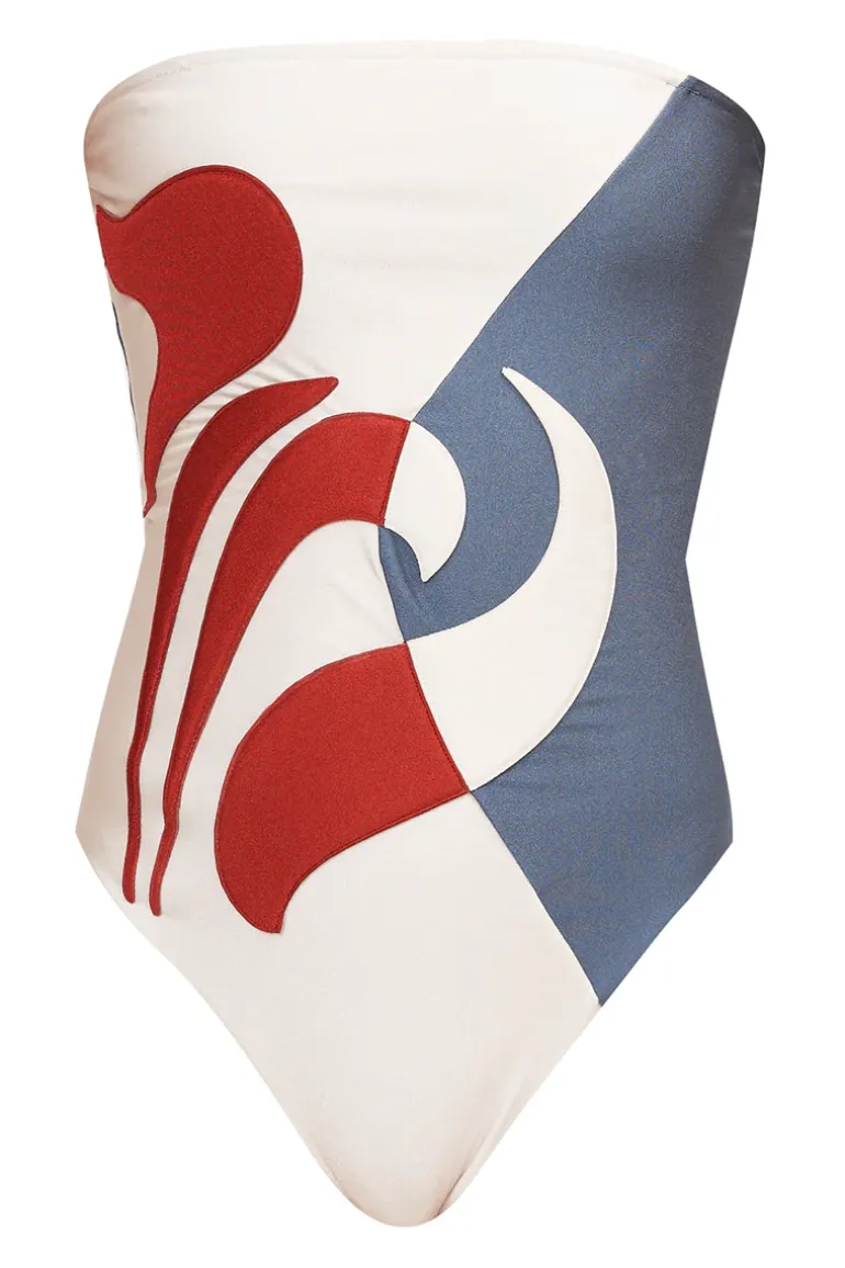 Vintage Lily Solid Appliqué Strapless Swimsuit