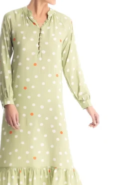 Vintage Pois Long Sleeve Midi Dress