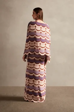 Vintage Waves V-Neck Long Dress