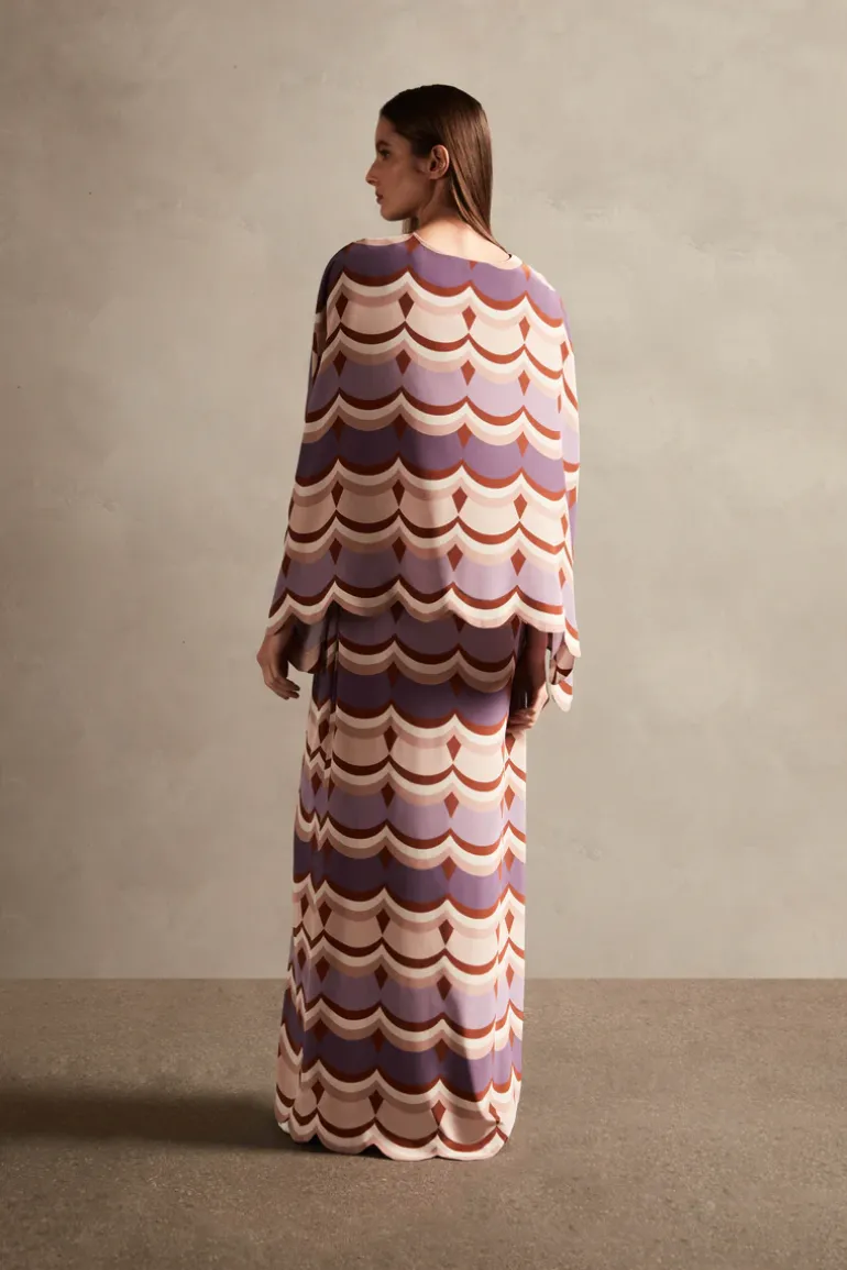 Vintage Waves V-Neck Long Dress