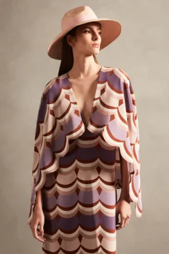 Vintage Waves V-Neck Long Dress