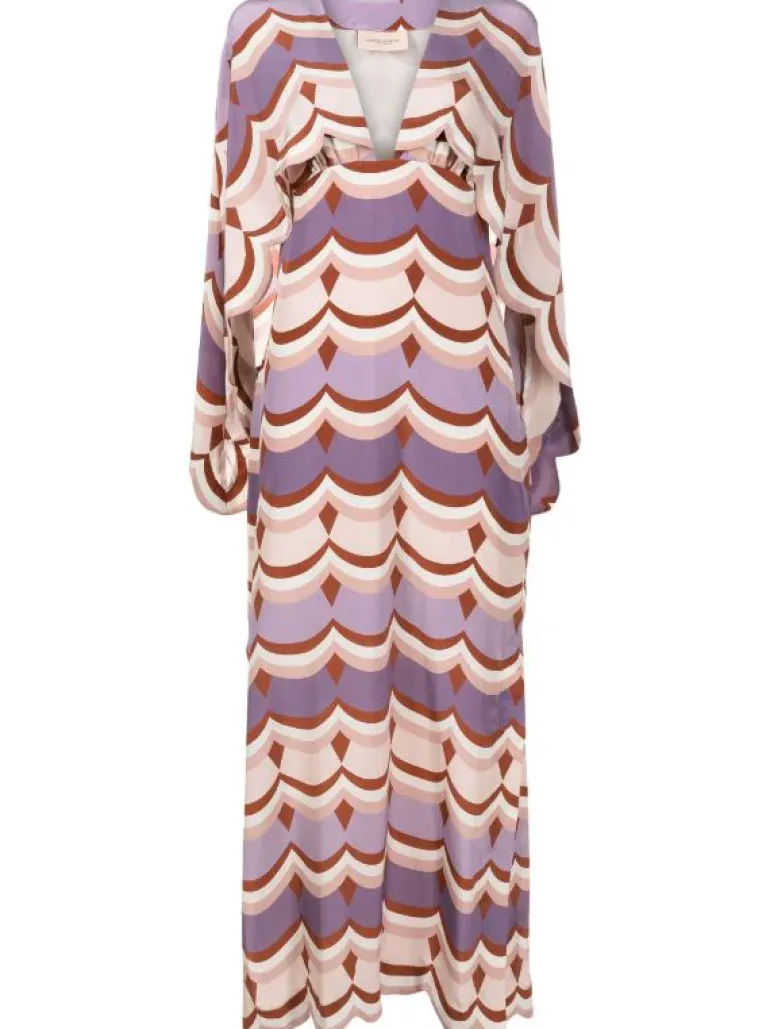 Vintage Waves V-Neck Long Dress