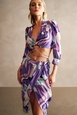 Wave Pleated Midi Skirt